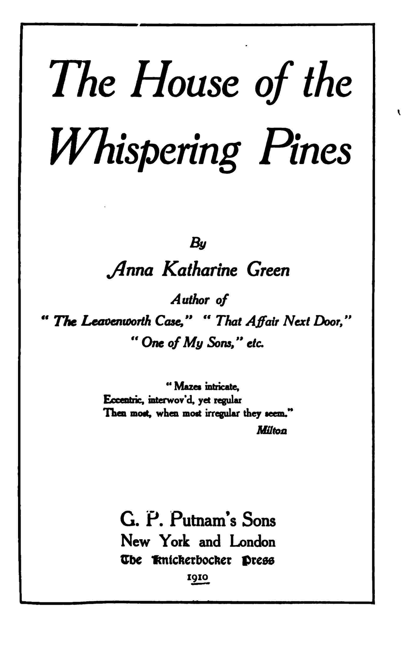 The House of the Whispering Pines cover