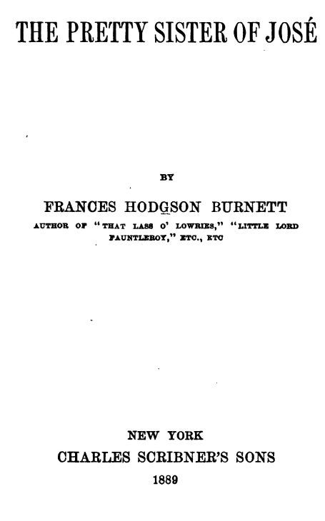 The pretty sister of José / 1889 cover