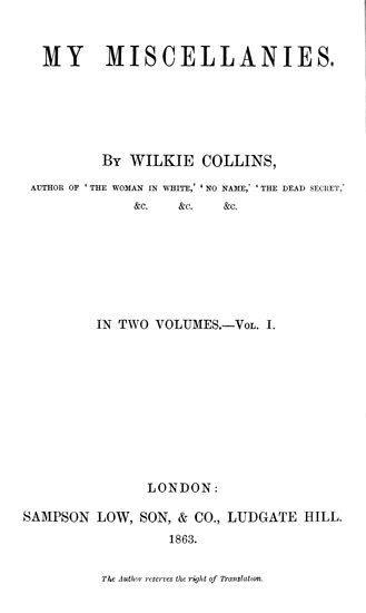 My Miscellanies, Vol. 1 (of 2) cover