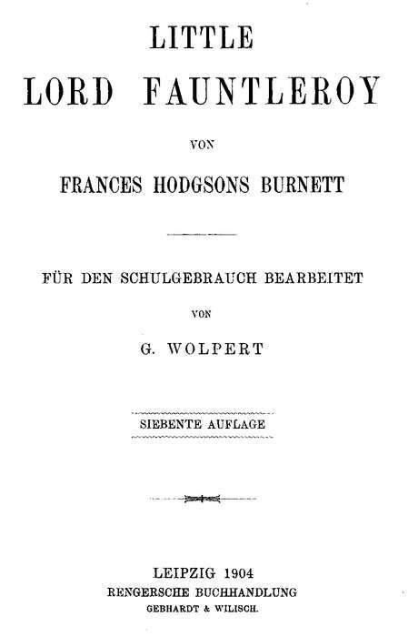 Little Lord Fauntleroy [abridged]: Für den Schulgebrauch bearbeitet cover