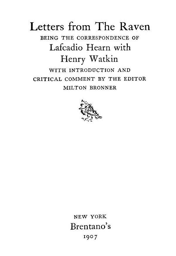 Letters from the Raven: Correspondence of L. Hearn with Henry Watkin cover