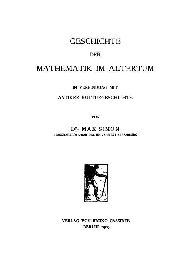 Geschichte der Mathematik im Altertum in Verbindung mit antiker Kulturgeschichte cover