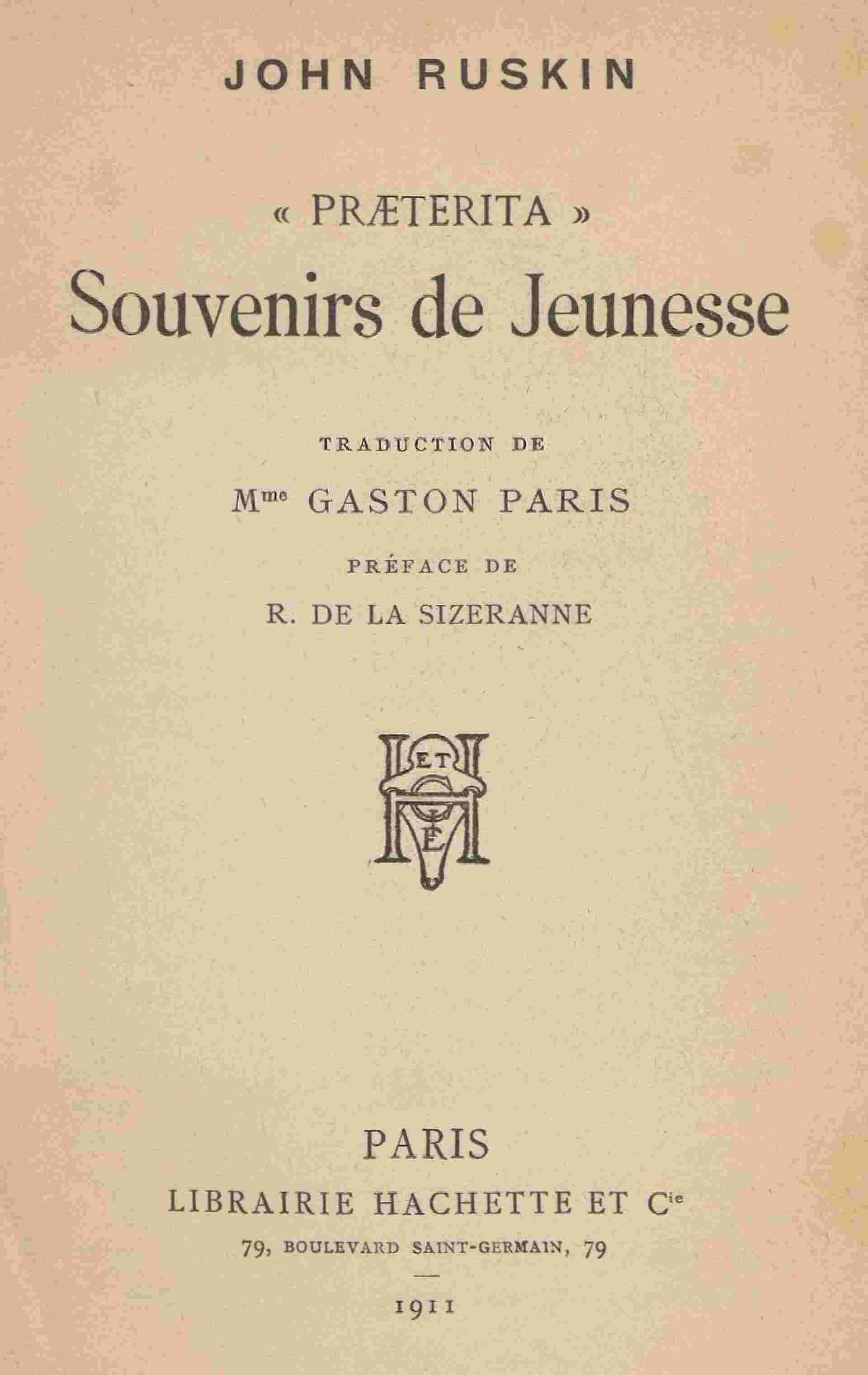 "Præterita": souvenirs de jeunesse cover