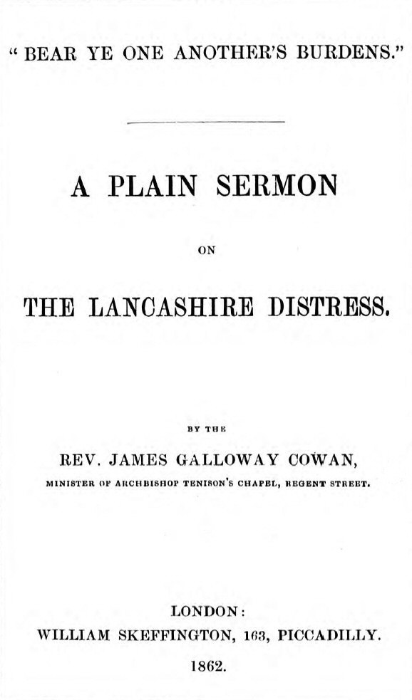 "Bear ye one another's burdens." A Plain Sermon on the Lancashire Distress cover