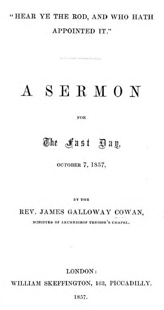 "Hear Ye the Rod, and Who Hath Appointed It" / A Sermon for the Fast Day, October 7, 1857 cover