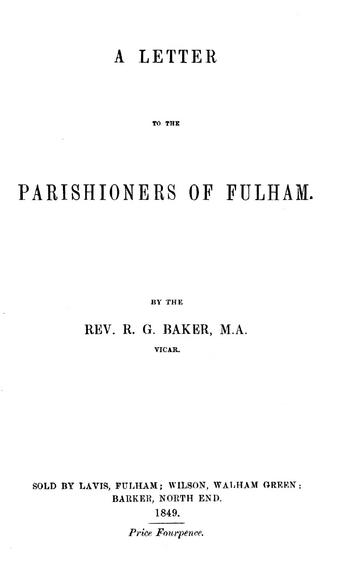 A Letter to the Parishioners of Fulham cover