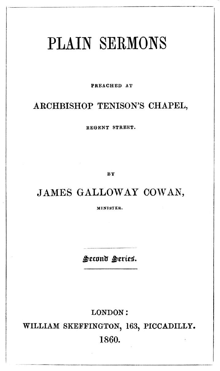 Plain Sermons, preached at Archbishop Tenison's Chapel, Regent Street. Second Series cover