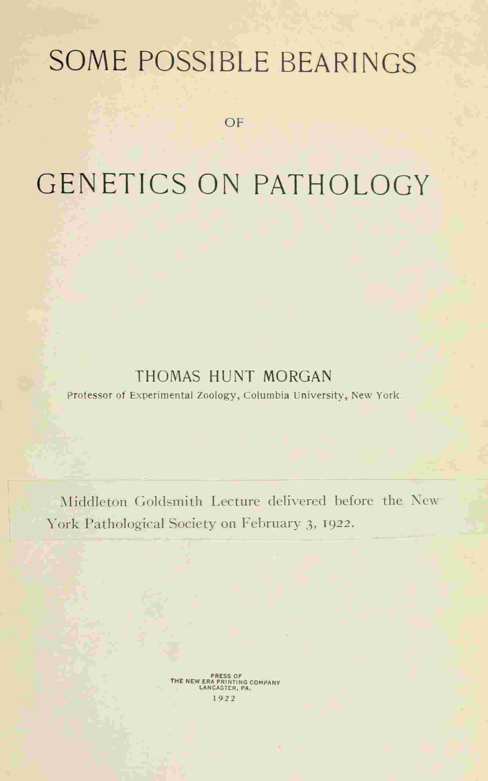 Some possible bearings of genetics on pathology cover