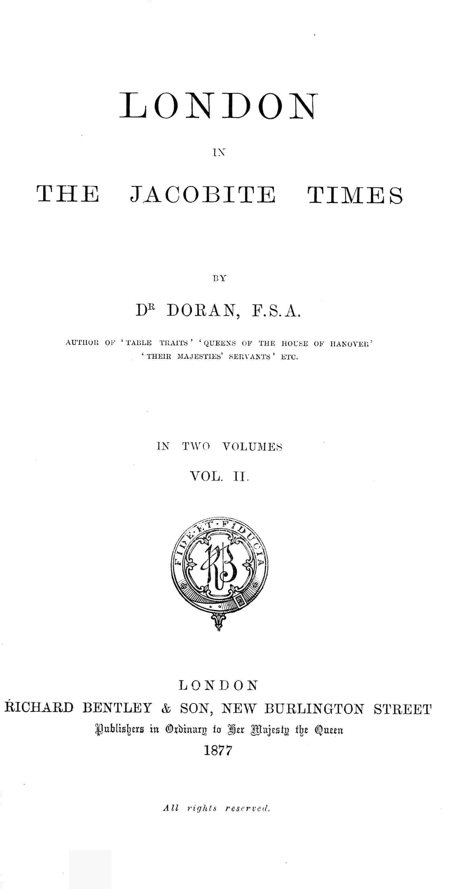 London in the Jacobite times, Volume II cover
