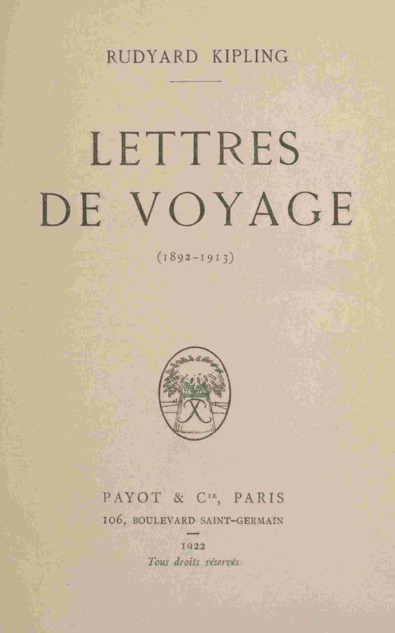 Lettres de voyage (1892-1913) cover