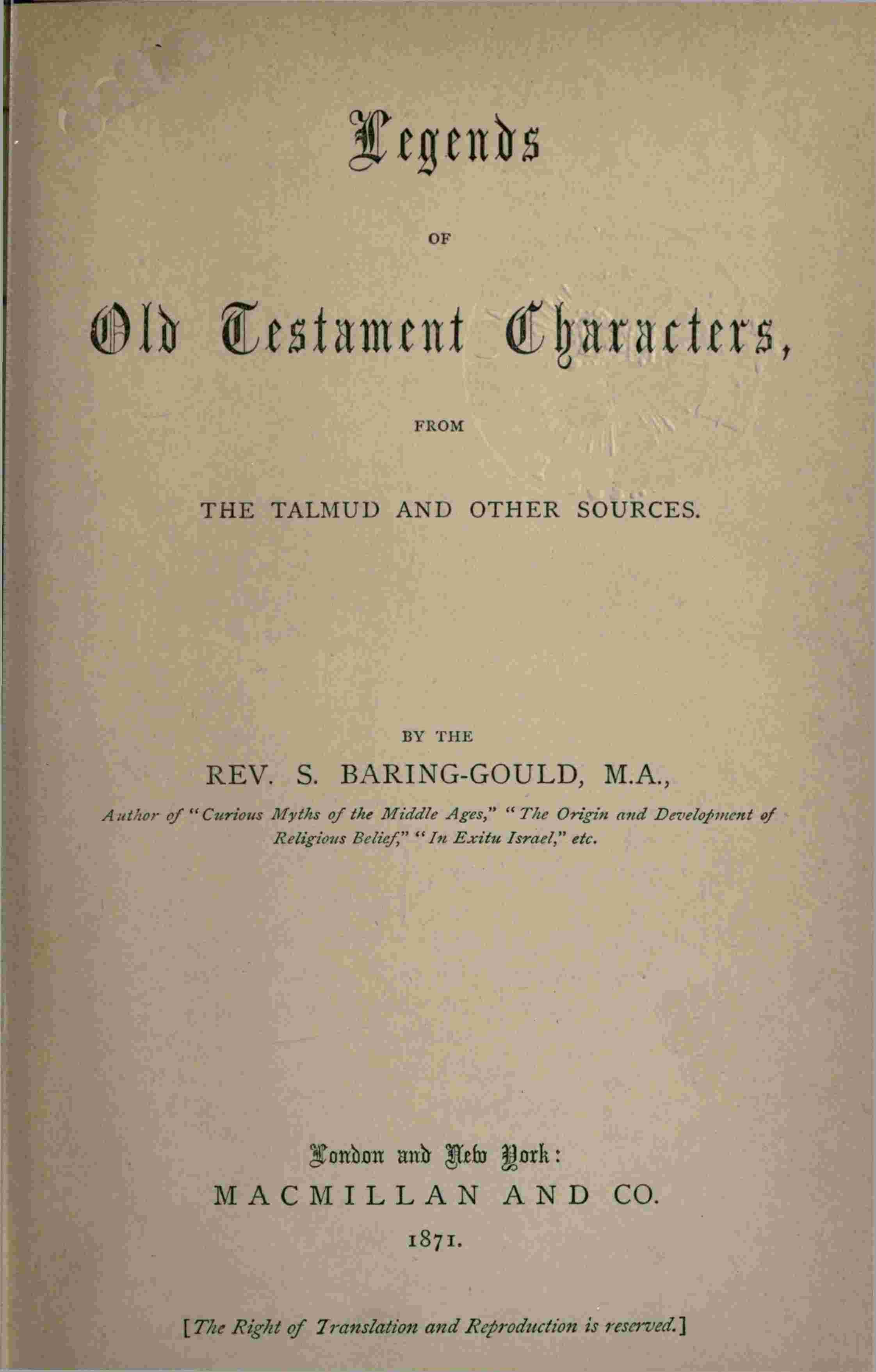 Legends of Old Testament characters, from the Talmud and other sources cover