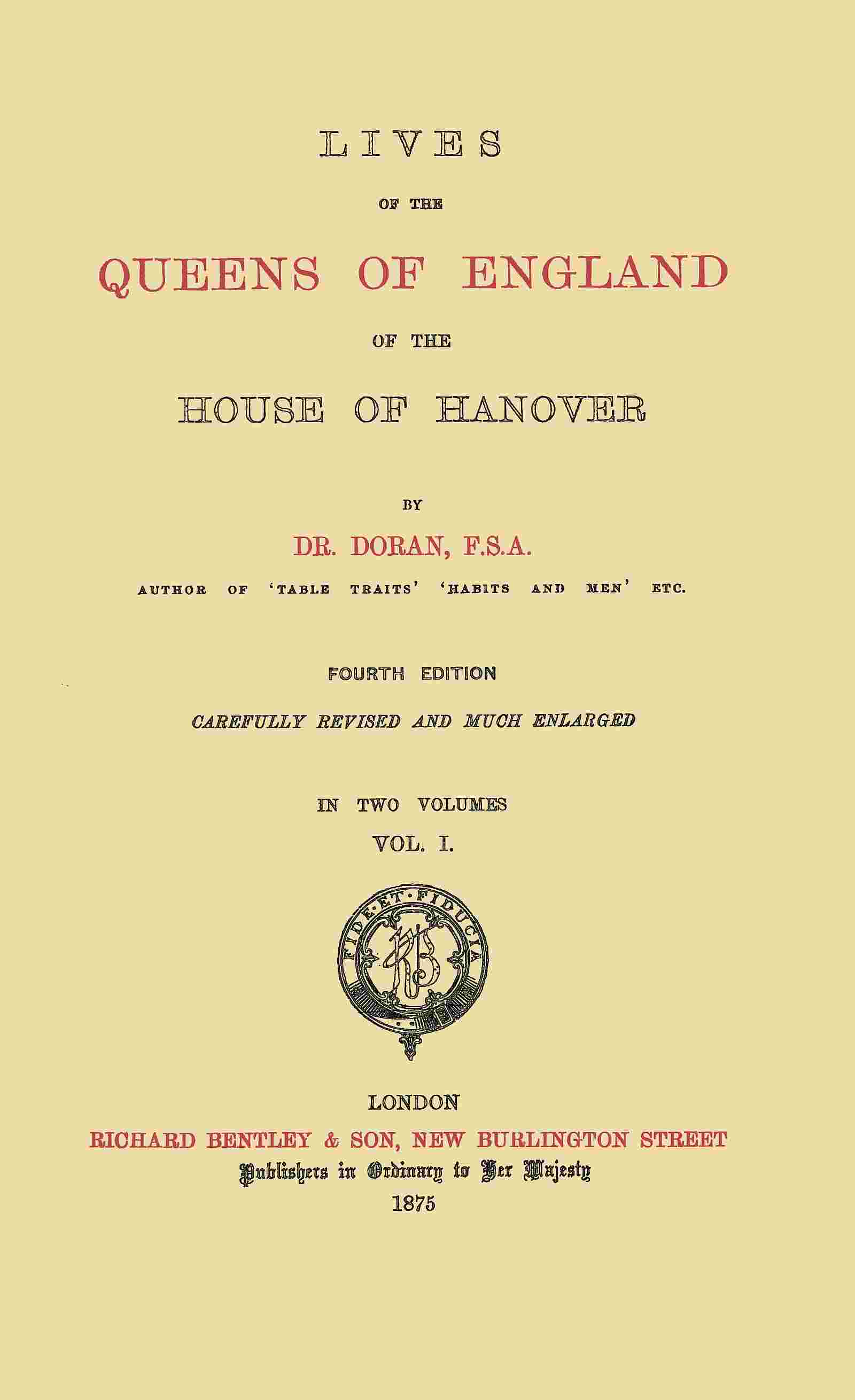 Lives of the Queens of England of the House of Hanover, volume 1 (of 2) cover