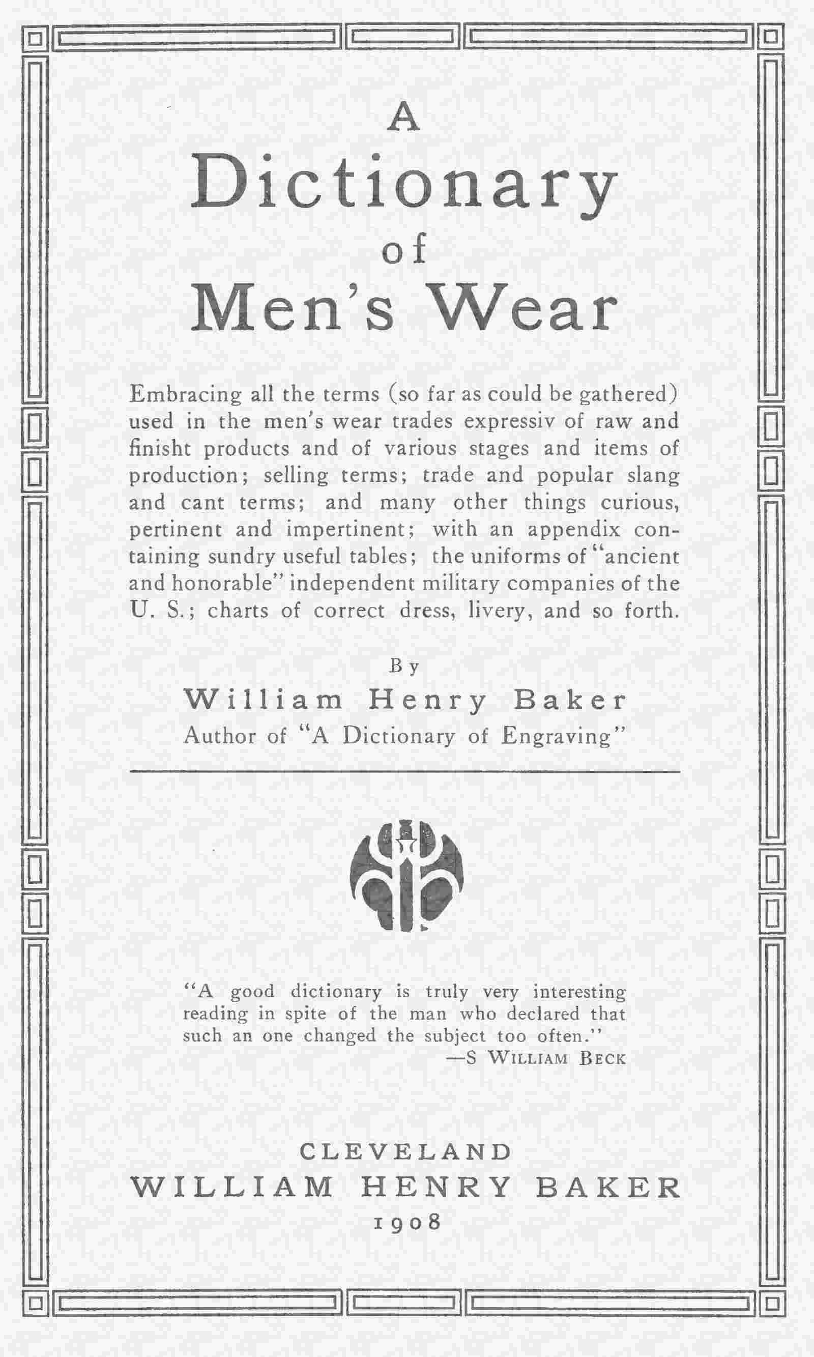 A dictionary of men's wear cover
